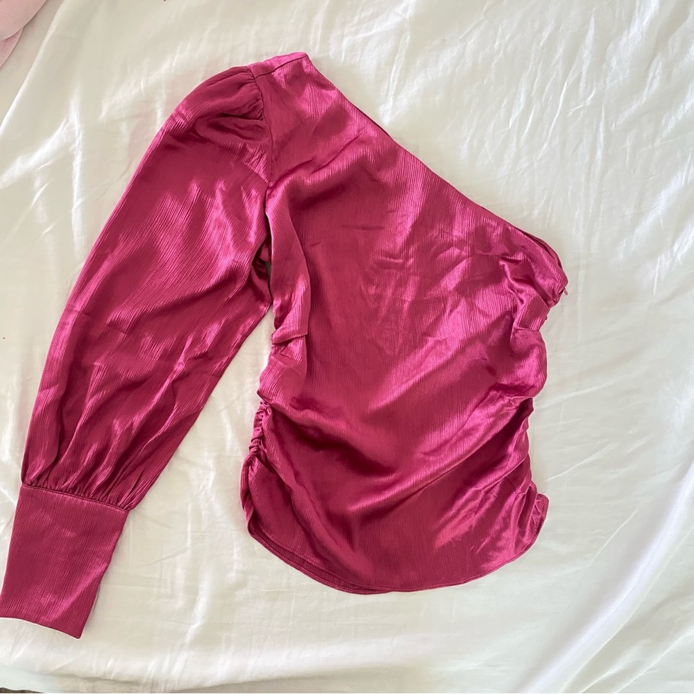 Women pink/mahogany one shoulder fitted long sleeve top size S